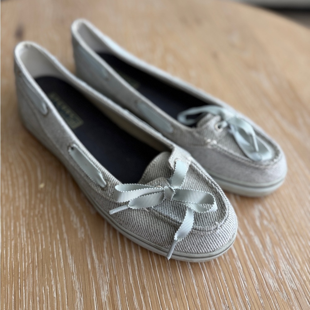 Sperry Women's Light Gray Bow-Trim Slip-On Flats